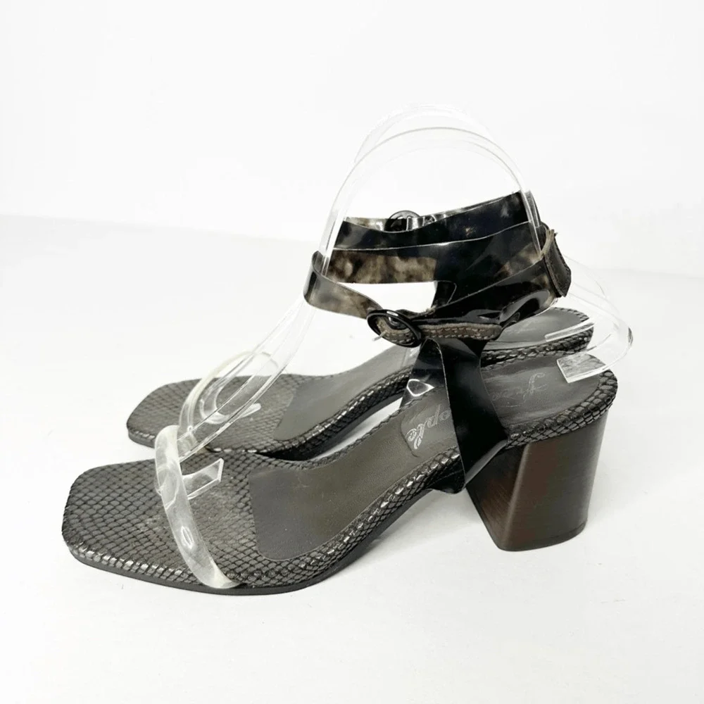 FREE PEOPLE Natal Heel Black block heel ankle strap square toe womens 39 US 9